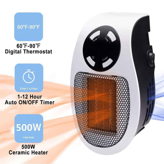 Compact portable plug-in heater.