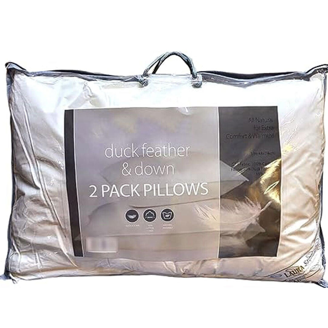 Casabella Pair of Duck Feather and Down Pillows - Standard Size (48x74cm) for Luxurious Comfort