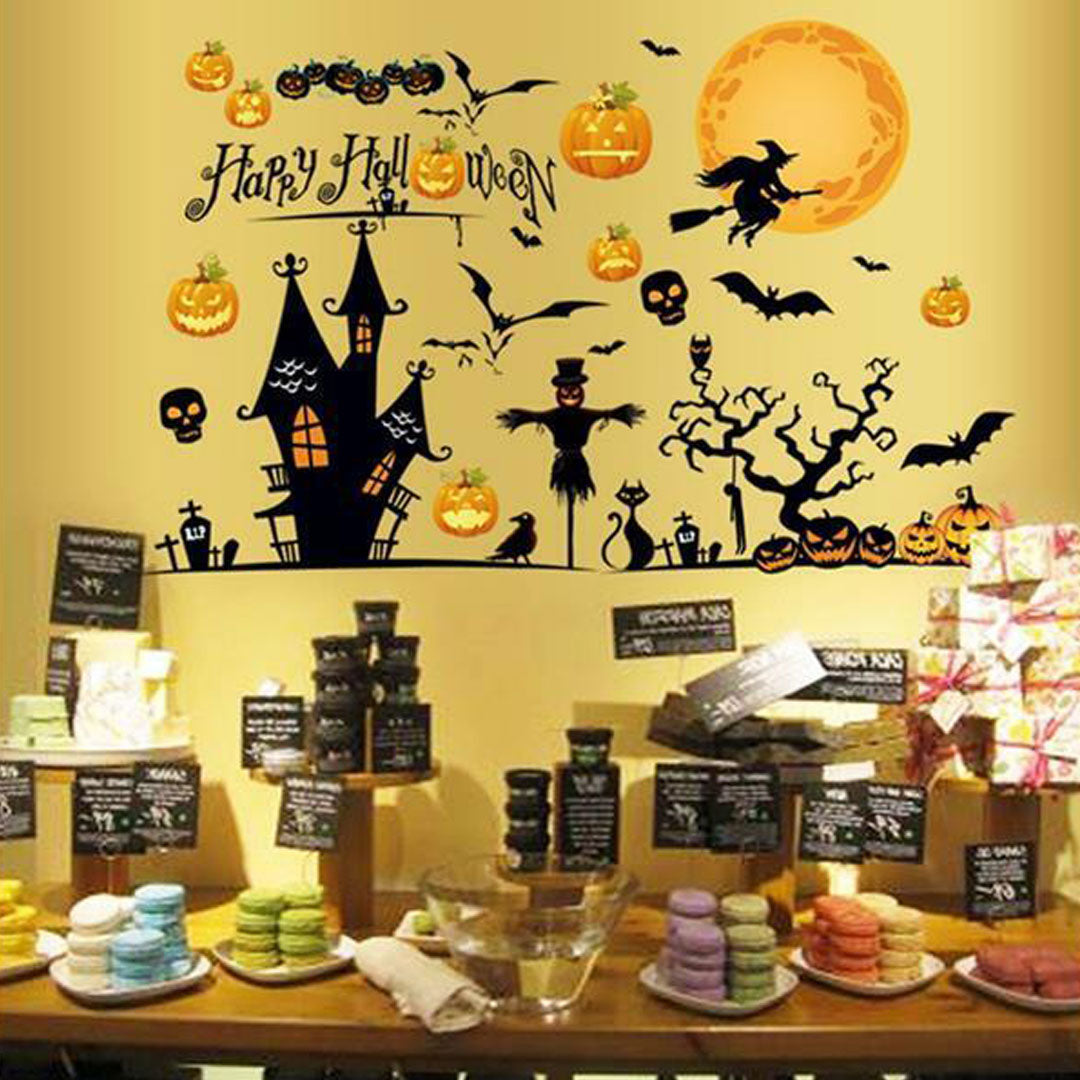 Spooky Halloween Wall Decals: Witch, Bat, and Mural Vinyl Sticker Decor for Windows